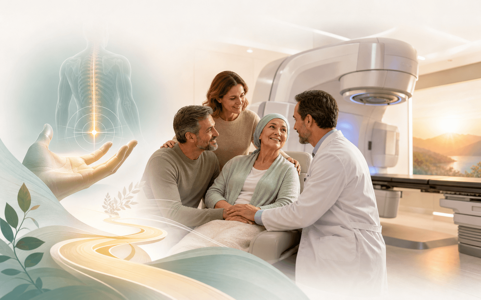 AI generated compassionate palliative oncology and radiation support illustration